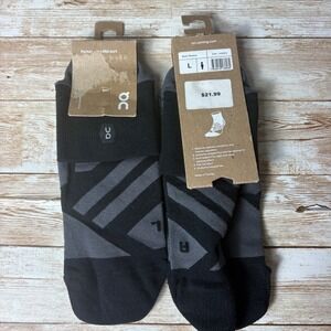 2 Pair On Running Performance Mid Sock Mens Large Black Shadow Grey NWT